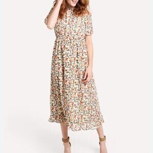 Hayden Floral Smock Neck Midi Dress 1XL Modest Ruffle Spring